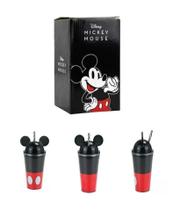 Copo Preto Com Canudo E Orelhas Disney Mickey Lindo 450ml