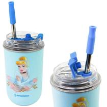 Copo Princesa Cinderela Térmico Quente Gelado 300ml Com Tampa E Canudo Oficial Disney