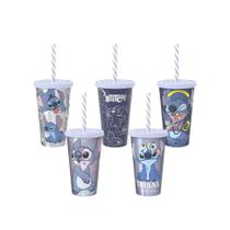 Copo Refri Com Canudo Decorado Stitch Sortido 500ML