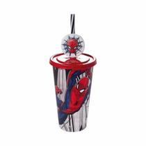 Copo Refri com Canudo e Pin 500ml Homem-Aranha Marvel Plasútil