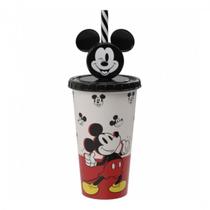 Copo Refri com Canudo Mickey em Plástico Preto e Vermelho 500ml - Plasútil