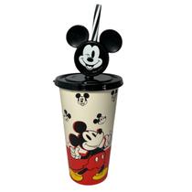 Copo refri com tampa canudo pin mickey 500ml plastico agua suco