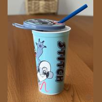 Copo refri com tampa canudo stitch orelha 3d 500ml plastico agua suco