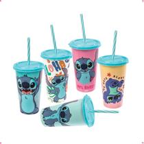 Copo Refri Decorativo Stitch Disney 500 ML Com Canudo