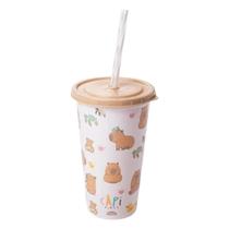 Copo Refri Infantil 500mL Capivara Tampa Antivazamento Canudo Removível Material Resistente Infantil