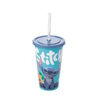 Copo refri infantil com canudo 500ml Stitch Plasútil