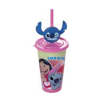 Copo Refri Stitch com Tampa Canudo 500ml Infantil Disney Orelhas Aniversário Lembrancinha Festa