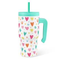 Copo SANDJEST Heart Design 600 ml com alça e tampa de palha