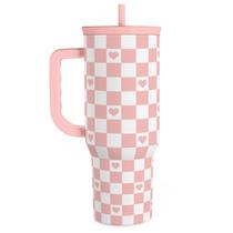 Copo SANDJEST quadriculado e coração de aço inoxidável de 1,2 L Copo SANDJEST quadriculado e coração de aço inoxidável de 1,2 L