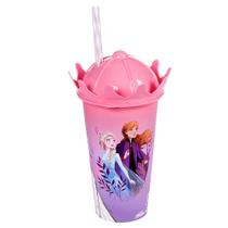 Copo Shake 500ml Frozen Anna e Elsa Princesas Tampa de Coroa com Canudo