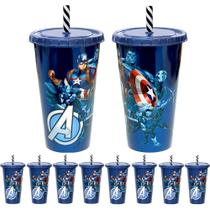 Copo Shake Com Canudo Infantil Do Capitão América 500ml Kit C/10