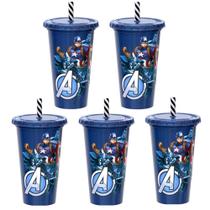 Copo Shake Com Canudo Infantil Do Capitão América 500ml Kit C/5