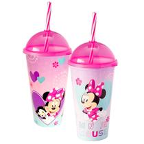 Copo Shake com Tampa e Canudo Minnie Rosa Infantil 1un