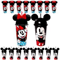 Copo Shake Minnie E Mickey Com Orelhas E Canudo Kit Com 40