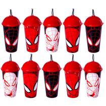 Copo Shake Plasútil 500ml com Canudo p/ Festa do Homem Aranha - kit com 15