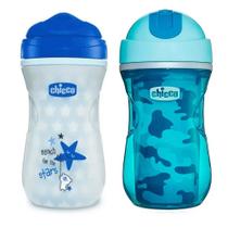 Copo Shiny Bico Rígido + Copo Sports Canudo 266ml Azul Chicco