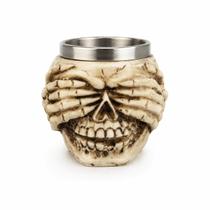 Copo Shot Caveira Cega Em Resina Com Interior Inox 60ml Medieval Decorativo Colecionável