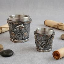 Copo shot de 68 ml aço inox com revestimento de resina temática aguia cavalheiro templario são jorge guerreiro dose
