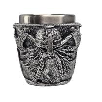 Copo Shot Viking Prateado Guerreiro Com Elmo 50ml Decorativo em Resina Colecionável Geek