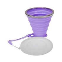 Copo Silicone Dobrável Retrátil Ecológico Tampa Roxo