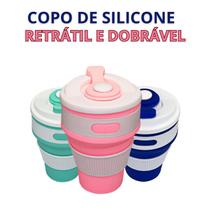 Copo Silicone Retrátil Dobrável C/ Tampa Reutilizável 350ml