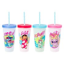 Copo Silver Buffalo Disney Lilo and Stitch, 710 ml, pacote com 4 Copo Silver Buffalo Disney Lilo and Stitch, 710 ml, pacote com 4