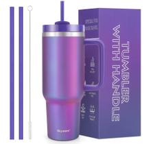 Copo Skywerc de 1,2 L com alça, canudo, tampa 2 em 1 de aço inoxidável