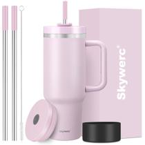 Copo Skywerc de 1,2 L com alça e canudo, 2 tampas - Lavanda