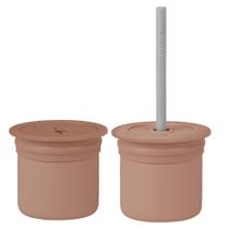Copo Snack com Canudo Silicone Sip + Snack Brown e Grey - Minikoioi