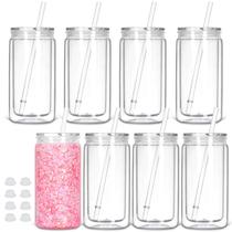 Copo Snow Globe Tswofia de plástico de 16 onças, pacote com 8 unidades com tampa e canudo Copo Snow Globe Tswofia de plástico de 16 onças, pacote com 8 unidades com tampa e canudo