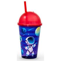 Copo Sorvete Decorado Infantil 550 ml Plástico c/ Tampa Oval e Canudo
