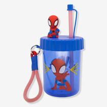Copo Spider Man, Homem Aranha com Canudo Flip 500ml Marvel
