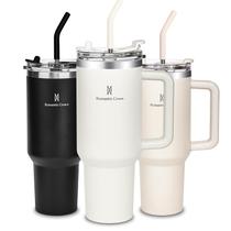 Copo Stanley com Tampa e Canudo, Creme Romantic Crown Térmico 1.2Litros Inox Portátil Copo Stanley com Tampa e Canudo, Creme Romantic Crown Térmico 1.2Litros Inox Portátil