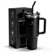 Copo Stanley Preto com Tampa e Canudo, Romantic Crown Térmico 1.2Litros Inox Portátil Copo Stanley Preto com Tampa e Canudo, Romantic Crown Térmico 1.2Litros Inox Portátil