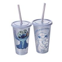 Copo Stitch Metalizado Com Tampa e Canudo 500ml Copo Stitch Metalizado Com Tampa e Canudo 500ml