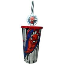 Copo Suco Agua Refri C/ Canudo E Pin Homem Aranha 500ml Marvel Spider Man
