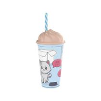 Copo Sundae C/ Canudo E Tampa Decorado Cute 500ml - Plasútil Copo Sundae C/ Canudo E Tampa Decorado Cute 500ml - Plasútil