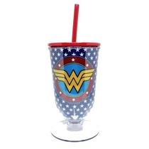 Copo Taça Acrilica Mulher Maravilha Stars Logo DC Comics