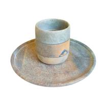 Copo Taça Pedra Sabão Artesanal Café Chá Com Pires Rústico