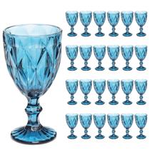 Copo Taça Vidro Diamante Azul Para Agua 300ml - 24 UN