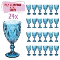 Copo Taça Vidro Diamante Azul Para Agua vinho 300ml - 24UN Copo Taça Vidro Diamante Azul Para Agua vinho 300ml - 24UN