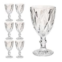 Copo Taça Vidro Diamante Transparente Para Agua 300ml 6Un