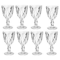 Copo Taça Vidro Diamante Transparente Para Agua 300ml 8Un