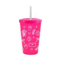 Copo Tampa Canudo 300mL Rosa Neon Colecao AMOR Romance