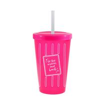 Copo Tampa Canudo 300mL Rosa Neon Colecao AMOR To the Moon Copo Tampa Canudo 300mL Rosa Neon Colecao AMOR To the Moon