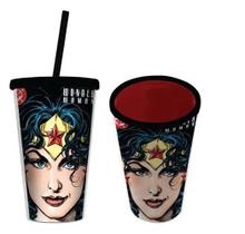 Copo Tampa Canudo Mulher Maravilha Expressive Face DC Comics