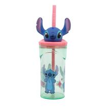 Copo Temático Stitch 3D 360ML Transparente com Canudo Tampa -