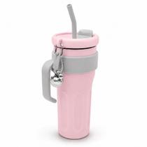 Copo Térmico 1100ml MS-982 com Canudo de Inox Com Alça Isolamento Térmico com Tampa 2 Funções
