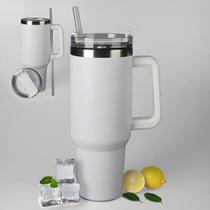 Copo Termico 1200Ml Caneca Tampa Alça Canudo Grande N Branco