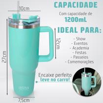 Copo Térmico 1200ml Inox Brilhante Furta Cor Com Canudo E Alça Lateral Bebida Quente Fria Grande Festa Caminhada Irsina